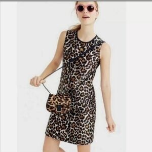 NWT J. Crew Leopard Print Matte Sateen Sleeveless Classic Dress Size 10
